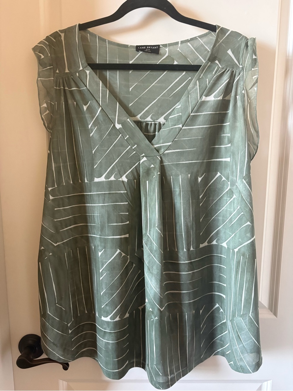 Lane Bryant Sage Green and White Printed V-Neck Tunic